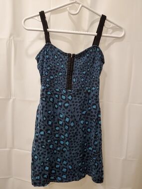 Y2K Vintage Turquoise Leopard Print Mini Dress